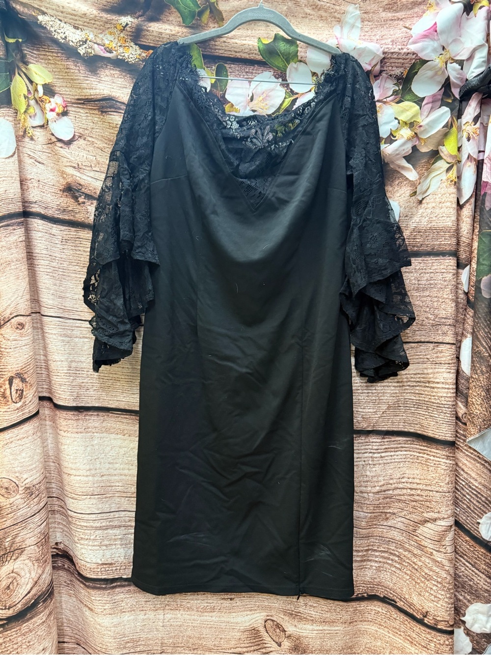 VfEmage Black Lace Sleeve Sheath Dress